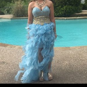 Light blue strapless prom dress